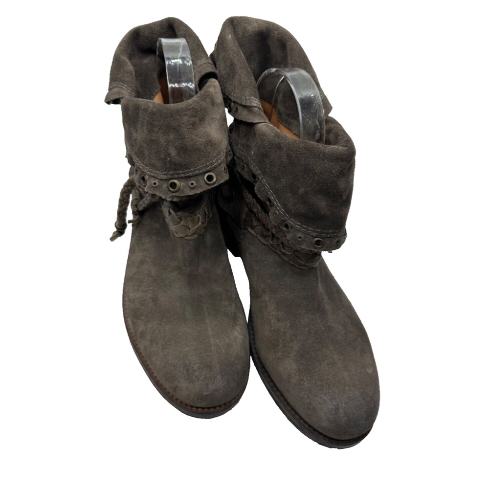 TRASK Naomi Boots Women Sz 6M Ankle Suede Distressed Brown Rustic $298 Foldover